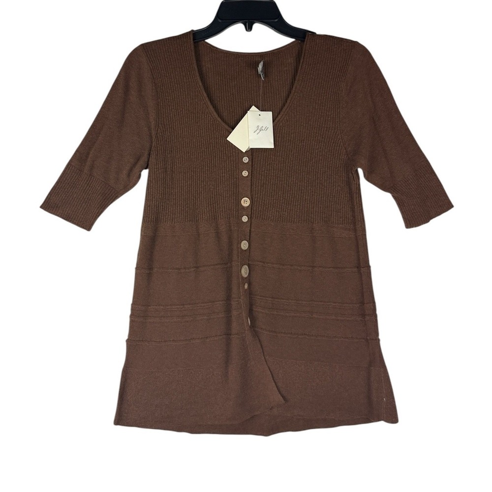 J. Jill‎ Dark Brown Linen Cotton Ribbed Button Cardigan Sweater Small NWT